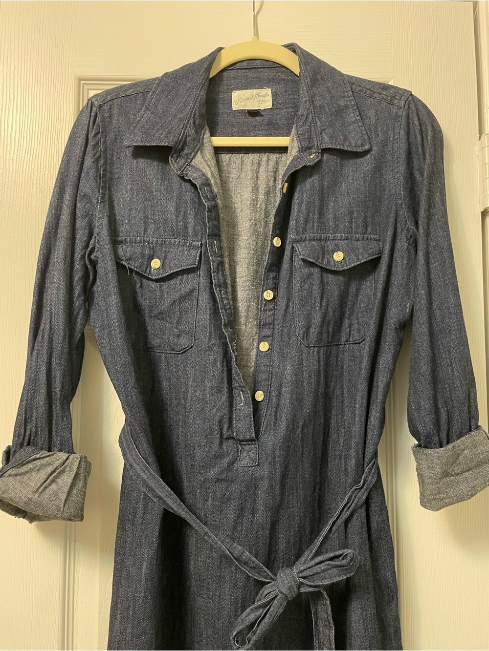Universal Thread Indigo Chambray Long-Sleeve Shirt Dress with Tie Waist - Picture 5 of 6